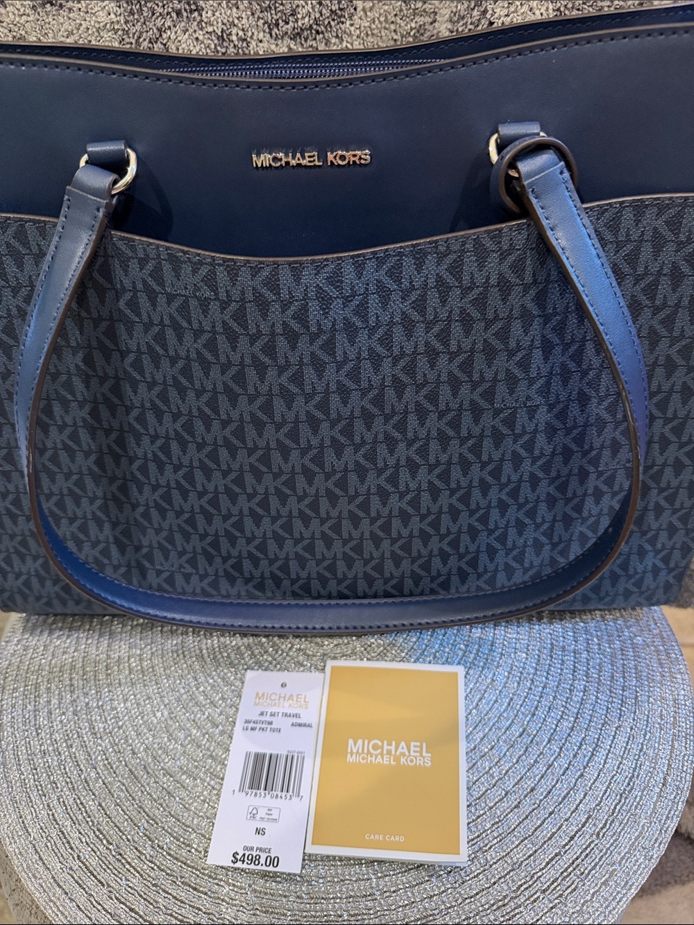 Michael Kors Navy Blue MK Logo Tote - Picture 8 of 11